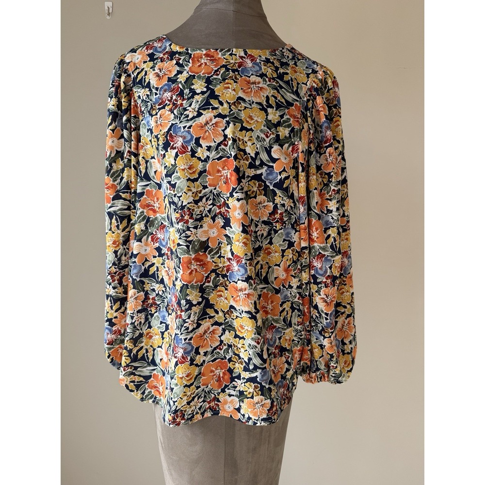Staccato SM Long Sleeve Blouse Floral Navy Yellow Orange Fall Seasonal Fashion